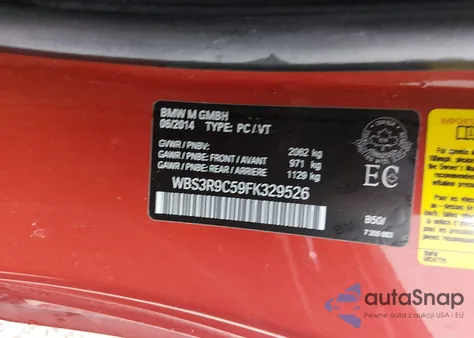 2015 BMW M4 z USA, uszkodzony, nr VIN WBS3R9C59FK329526